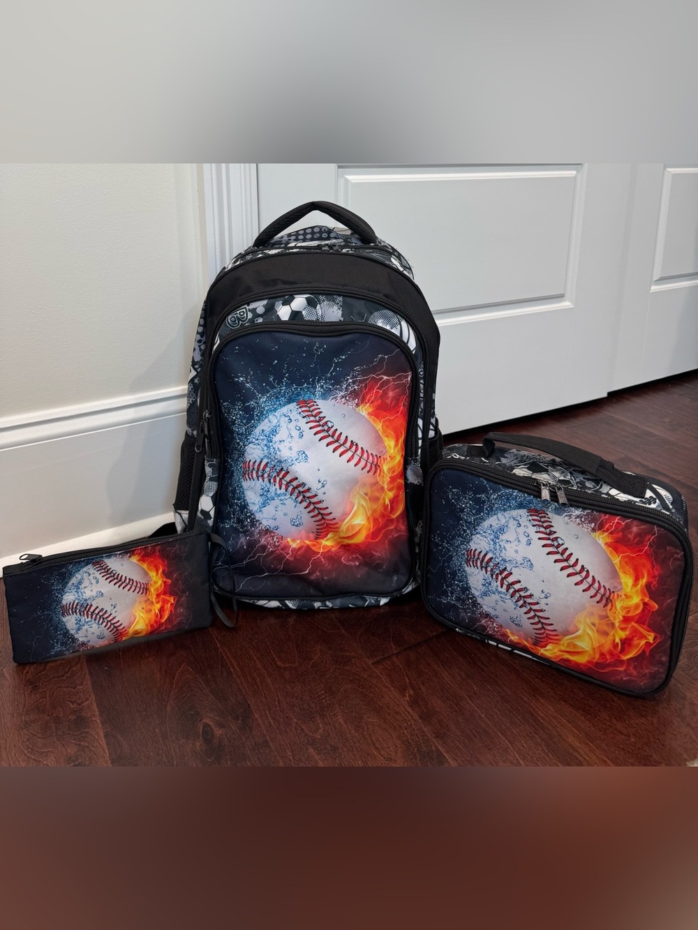 Boys 3-Piece Backpack School Bag Back To School Baseball Lunch Bag & Pencil Case